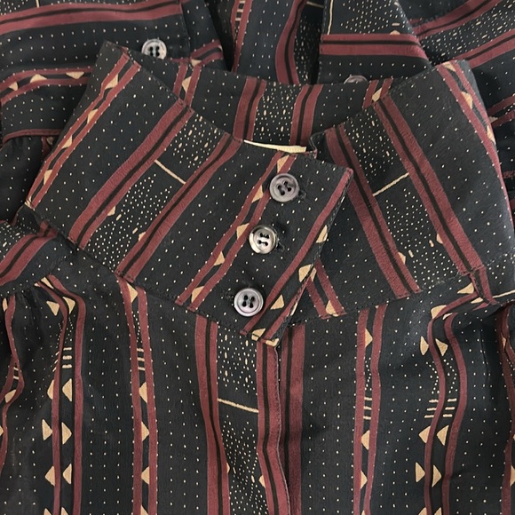 Vintage Silk Navy Purple High Collar Shirt size 8 - small - Picture 14 of 16